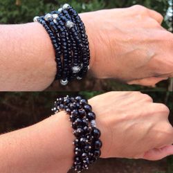 Stacked Bracelet Set, Bohemian Set, Black  Beaded Bracelet, Gift, Statement Necklace, Chá Cha Bracelet, Stacking Stretch Bracelet Set,