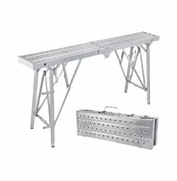 T) Adjustable Height Portable Folding Scaffolding Multifunction Metal Ladder - Perfect for Home Engineering Workbench, Ceiling Cleaning, and Painting