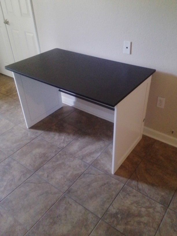 New Desk 27.5"X 48" Black Top With White Panel Sides 