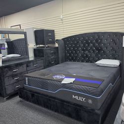 Black soft touch bed frame 🚚WE DELIVER🚚