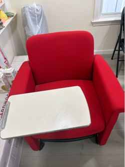 Teknion Red Rolling Tablet Arm Chair - Home Office / Student Lounge Chair