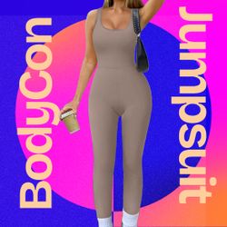 Backless Sleeveless Square Neck Rompers Tank Tops Bodycon Stretch Jumpsuit