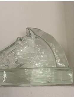 Clear Glass Horse Head Bookend Sculpture