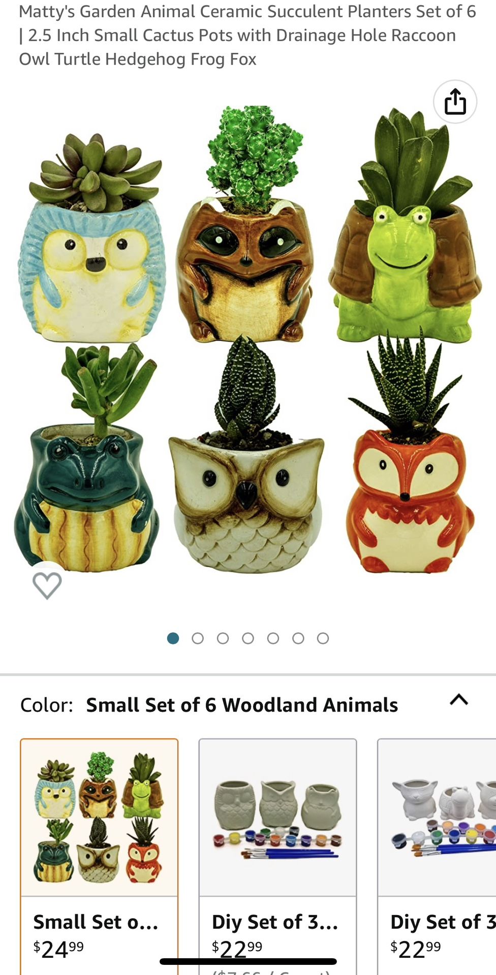 Matty's Garden Animal Ceramic Succulent Planters Set of 6 2.5 Inch Small Cactus Pots with Drainage Hole Raccoon Owl Turtle Hedgehog Frog Fox