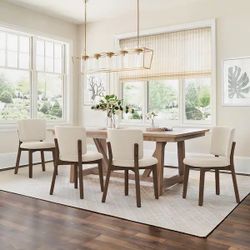 Set Of 4 Modern Linen Fabric Upholstered Side Chair Solid Wood Dark Brown Legs Dining Chair for Kitchen or Dining Room