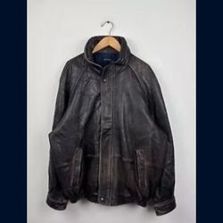 NICE NAUTICA BLACK LEATHER JACKET SIZE LARGE