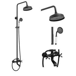 Shop BWE 3-Spray Bathroom Outdoor Wall Bar Shower Kit with Tub Faucet and Double Cross Handle in Matte Black (Valve Included)