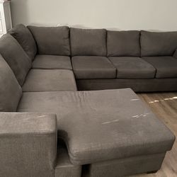 Charcoal Grey Fabric 127" 2 Piece U-Shaped Sectional With Left Arm Facing Sofa Chaise | Right Facing