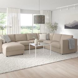 Sectional, 5-seat corner, with chaise, beige