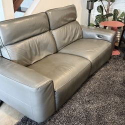 Modern Gray Leather Electric Reclining Sofa $300