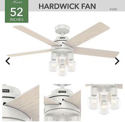 Hunter 52” Hardwick w/ LED Light Ceiling Fan (White/Oak)