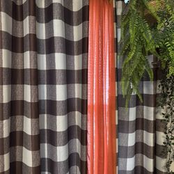 Brown Buffalo Check And Orange SheerCurtains Panels 6 Each 