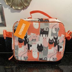 Gymboree Peach Cat Print Lunch Box Bag Insulated for School/Park 3x7x9 for 3+ yr
