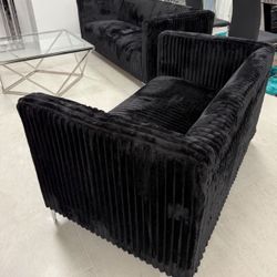 Black Velvet 2 Piece Sofa & Loveseat 