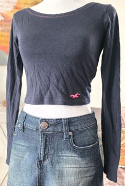 Hollister navy blue Long Sleeve Crop Top