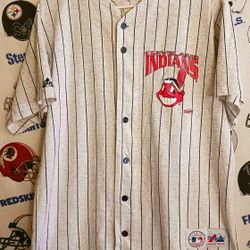 Vintage Vntg 1990s Cleveland Indians Majestic MLB Baseball Pinstripe Jersey