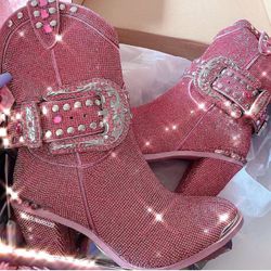 Rare, Dolls Kill Pink Rhinestone Cowboy Boots Size 10