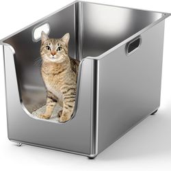 NEW XL Stainless Steel Litter Box w/ Wheels