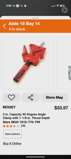 BESSEY 2 in. Capacity 90-Degree Angle Clamp with 1-1/8 in. Throat Depth