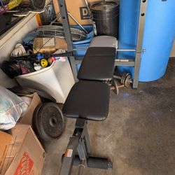 Weight Bench With Weights, Curl Bar, And Weights