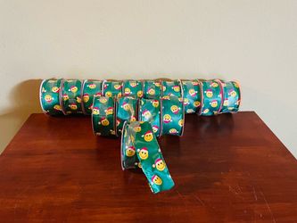 New 15 Christmas Smiley Face Wired Ribbon Rolls