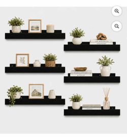 Floating Shelves for Wall, 15.7In Black Wall Shelves for Decor Storage Set of 6