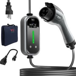 Level 1&2 Portable EV Charger, 16A Electric with 25FT Extension Cable, NEMA 6-20 Plug & 5-15P Adapter,
