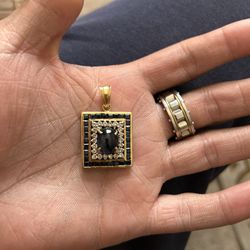14k gold Charm With Diamonds And Sapphire 