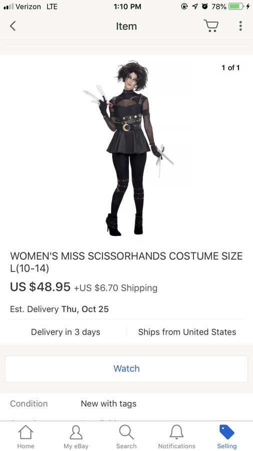 Halloween Women’s Miss Scissorhands Costume Size L10-14