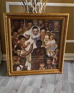 Golden Rule Do Unto Others As …. Gorgeous Frame. Wall Art. Picture Poster. Norman Rockwell. Signed