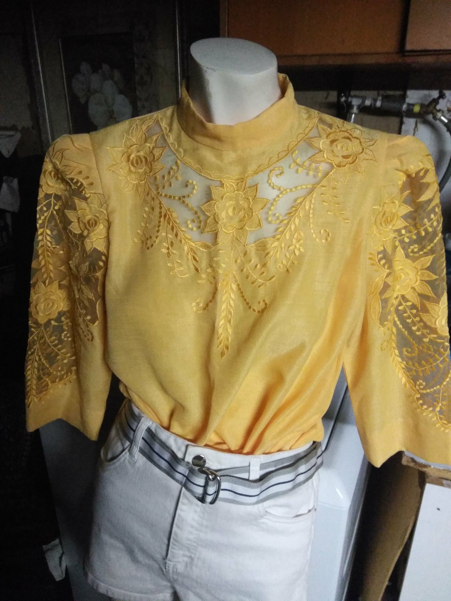 Vintage tailor woman's top yellow color