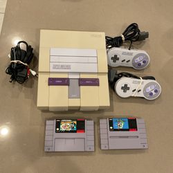 SNES console with Mario all stars and world Super Nintendo