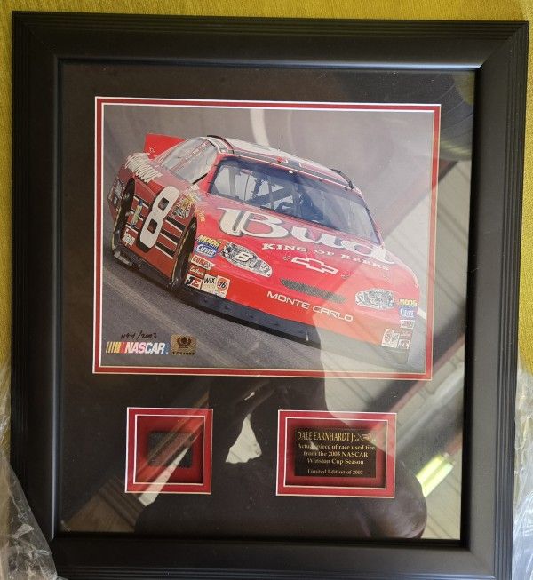 Dale Earnhardt Jr 2003 Framed Budweiser Car Picture With Piece Of Race used Tire