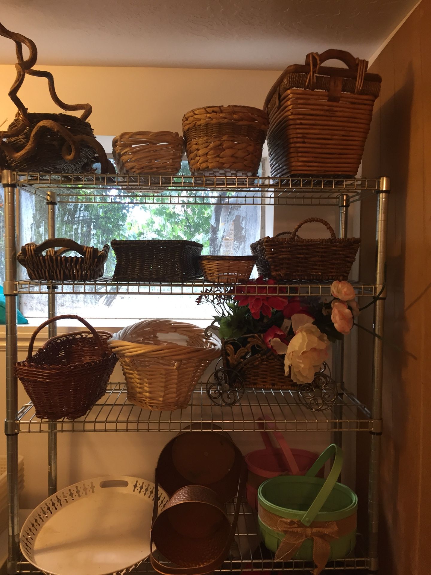 Various storage and decorative baskets and trays
