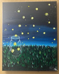Original Acrylic Painting Fireflies Night Scene