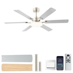 NKPU 56 Inch Ceiling Fans With Lights, Large Modern Nickel Ceiling Fan With Light And Remote Control, 6 Double Sided Blades, 6 Speed DC Motor, Dimmabl