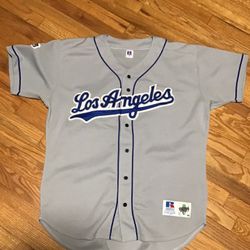 AUTHENTIC LOS ANGELES DODGERS JERSEY GREY SIZE 48 X-LARGE RUSSELL ATHLETIC MADE IN USA EXECELLET CONDITION 