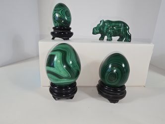 Carved Hippopotamus And Malachite Eggs