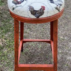 Small Metal Chicken Stool With New Upholstery Fabric 