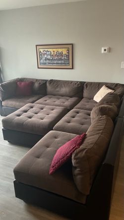 Large Brown Sectional Sofa with Chaise