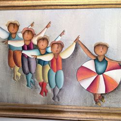 Original Vintage Ballerinas Oil Painting Framed ( 36 x 24 ) By Joyce Roybal