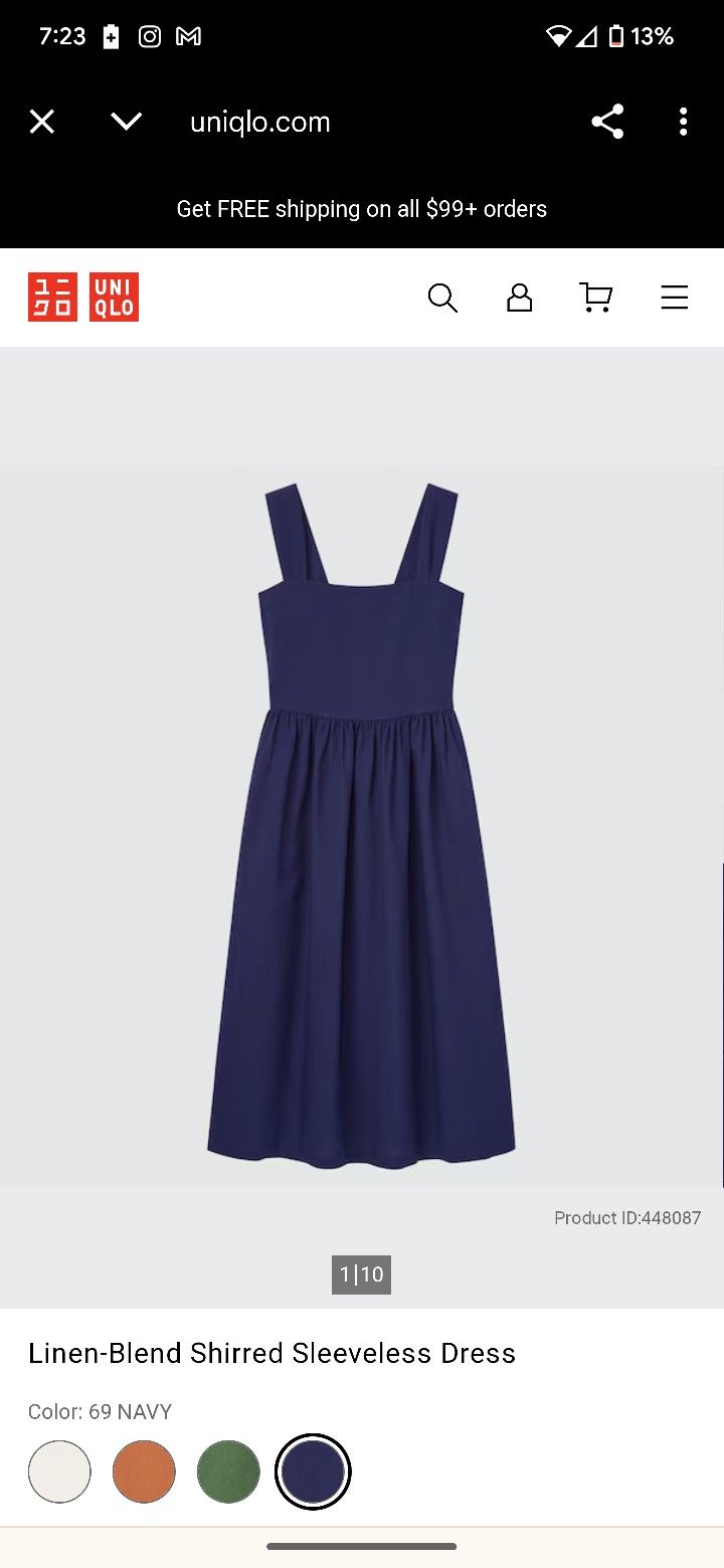 Uniqlo Navy Blue Sleeveless Square Neck Sundress