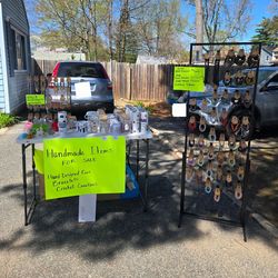 Cups, Bracelets, necklace, earrings and crochet items