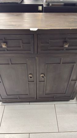Dark Wood Cabinet with Drawers and Doors