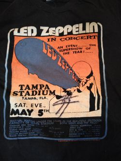 Led Zeppelin Jimmy Page signed shirt from the Tampa stadium in the 80s