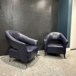 Vintage Blue leather Armchairs