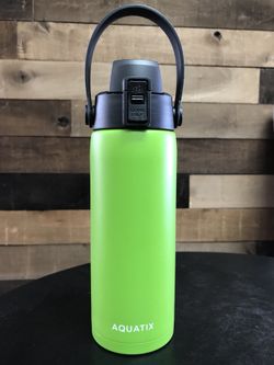 New Aquatix Double Wall Insulated Bottle Lime Green 21 ounce Keeps your water cold 24 hours hot 6 hours