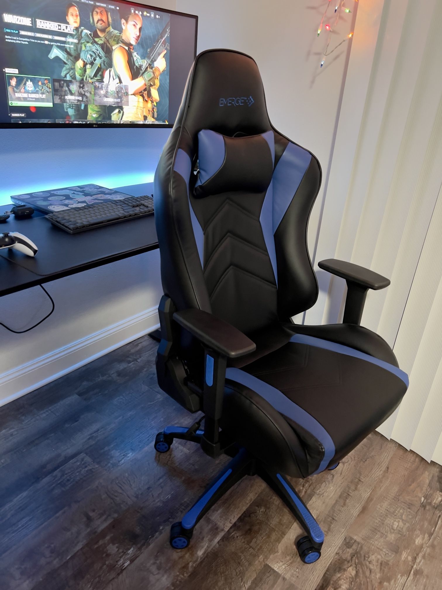 Emerge Vartan Bonded Leather Gaming Chair, Black/Blue for Sale in