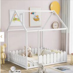 White Full Wood Bed House Frame