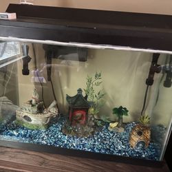 Used 20 Gallon Fish Tank With 2 Heaters And Filter. Also Includes 9 Replacement Filters 